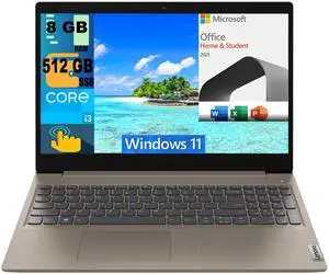 Lenovo Ideapad 3 15 Laptop, 15.6" HD Touchscreen, Intel Core i3-1115G4 Dual-Core Processor, Intel UHD Graphics, 8GB DDR4  512GB PCIe SSD, Wi-Fi 5, Bluetooth, Windows 11,Microsoft Office License