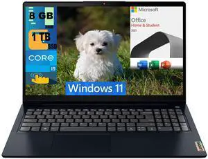 Lenovo Ideapad 3i 15 Laptop, 15.6" FHD Touchscreen, Intel Core i5-1155G7 processor, Intel Iris Xe Graphics, 8GB DDR4  1TB PCIe SSD, Bluetooth Wi-Fi, Windows 11,Microsoft Office License