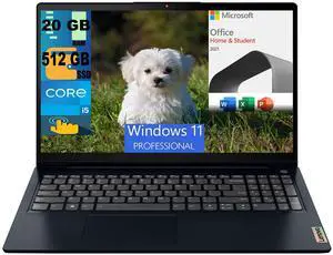 Lenovo Ideapad 3i 15 Laptop, 15.6" FHD Touchscreen, Intel Core i5-1155G7 processor, Intel Iris Xe Graphics, 20GB DDR4  512GB PCIe SSD, Bluetooth Wi-Fi, Windows 11 Pro,Microsoft Office License
