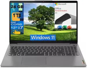 Lenovo IdeaPad 3 15 Laptop, 15.6" FHD Touchscreen, Intel Core i7-1255U 10-Core Processor, Iris Xe Graphics, 24GB DDR4  1TB PCIe SSD, Backlit KB Fingerprint, Windows 11,Microsoft Office License