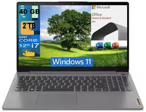 Lenovo IdeaPad 3 15 Laptop, 15.6" FHD Touchscreen, Intel Core i7-1255U 10-Core Processor, Iris Xe Graphics, 40GB DDR4  2TB PCIe SSD, Backlit KB Fingerprint, Windows 11,Microsoft Office License