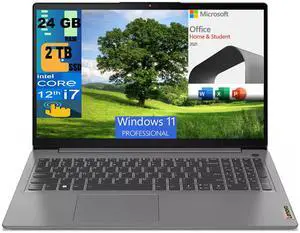 Lenovo IdeaPad 3 15 Laptop, 15.6" FHD Touchscreen, Intel Core i7-1255U 10-Core Processor, Iris Xe Graphics, 24GB DDR4  2TB PCIe SSD, Backlit KB Fingerprint, Windows 11 Pro,Microsoft Office License