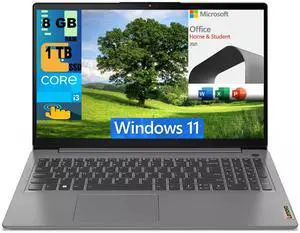 Lenovo Ideapad 1i 15 Laptop, 15.6" FHD Touchscreen, Intel Core i3-1215U 6-core processor, Intel UHD Graphics, 8GB DDR4  1TB PCIe SSD, Wi-Fi, Windows 11,Microsoft Office License