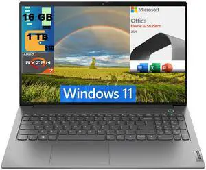 Lenovo ThinkBook 15 Laptop, 15.6" FHD Display, AMD Ryzen 7 5825U 8 Cores Processor, AMD Radeon Graphics, 16GB DDR4  1TB PCIe SSD, FP Reader, Wi-Fi 6, Windows 11,Microsoft Office License