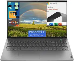 Lenovo ThinkBook 15 Laptop, 15.6" FHD Display, AMD Ryzen 7 5825U 8 Cores Processor, AMD Radeon Graphics, 40GB DDR4  1TB PCIe SSD, FP Reader, Wi-Fi 6, Windows 11 Pro,Microsoft Office License