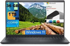 Dell Inspiron 3511 15 Laptop, 15.6" FHD Display, Intel Core i5-1135G7 Quad-Core Processor, Intel Iris Xe Graphics, 36GB DDR4  1TB PCIe SSD, Wi-Fi, Windows 11,Microsoft Office License
