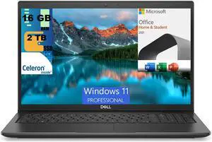 Dell Inspiron 15 Laptop, 15.6" HD Display, Intel Celeron N4020 Dual-Core Processor, Intel UHD Graphics, 16GB DDR4  2TB PCIe SSD, Wi-Fi and Bluetooth, Windows 11 Pro,Microsoft Office License