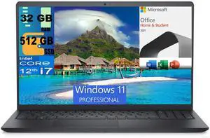 Dell Inspiron 3520 15 Laptop, 15.6" Full HD (1920x1080) Display, Intel Core i7-1255U 10-Core Processor, Iris Xe Graphics, 32GB DDR4  512GB PCIe SSD, Wi-Fi 6, Windows 11 Pro,Microsoft Office License