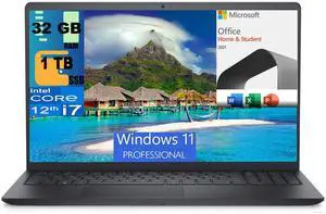Dell Inspiron 3520 15 Laptop, 15.6" Full HD (1920x1080) Display, Intel Core i7-1255U 10-Core Processor, Iris Xe Graphics, 32GB DDR4  1TB PCIe SSD, Wi-Fi 6, Windows 11 Pro,Microsoft Office License