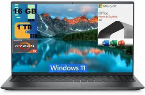 Dell Inspiron 15 3525 Laptop, 15.6" FHD Display, AMD Ryzen 5 5500U 6 core Processor, AMD Radeon Graphics, 16GB DDR4  1TB PCIe SSD, WiFi, Webcam, Windows 11,Microsoft Office License