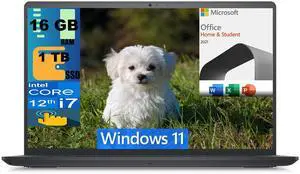 Dell Inspiron 3520 15 Laptop, 15.6" FHD Touchscreen, Intel Core i7-1255U 10 Cores Processor, Intel Iris Xe Graphics, 16GB DDR4  1TB PCIe SSD, Webcam, Wi-Fi 6, Windows 11,Microsoft Office License
