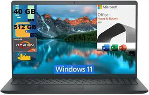Dell Inspiron 3535 15 Laptop, 15.6" FHD Touchsreen, AMD Ryzen 5 7530U 6 Cores Processor, AMD Radeon Graphics, 40GB DDR4  512GB PCIe SSD, Webcam, Windows 11,Microsoft Office License