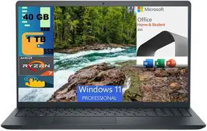 Dell Inspiron 15 Laptop, 15.6" FHD Touchscreen, AMD Ryzen 7 7730U 8-Core Processor, AMD Radeon Graphics, 40GB DDR4  1TB PCIe SSD, Wi-Fi 5 , Windows 11 Pro,Microsoft Office License