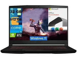 MSI Thin GF63 15 Gaming Laptop, 15.6" FHD 144Hz Display, Intel Core i5-12450H 10 cores Processor, GeForce RTX 2050 4 GB, 32GB DDR4  512GB PCIe SSD, Cooler Boost 5, Windows 11,Microsoft Office License