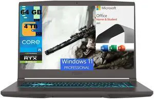 MSI Thin 15 Gaming Laptop, 15.6" FHD 144Hz, Intel Core i5-13420H 8 Cores Processor, NVIDIA GeForce RTX 4060 8GB Graphic, 64GB DDR4  4TB PCIe SSD, Backlit KB, Windows 11 Pro,Microsoft Office License
