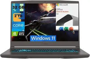 MSI Thin 15 Gaming Laptop, 15.6" FHD 144Hz, Intel Core i5-12450H 8-Core Processor, GeForce RTX 2050 4 GB GDDR6, 32GB DDR5  2TB PCIe SSD, Backlit KB, Windows 11,Microsoft Office License