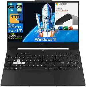 ASUS TUF Dash 15 Gaming Laptop, 15.6" 144Hz FHD Display, Intel Core i7-12650H 10 cores Processor, RTX 3060 6GB GDDR6, 64GB DDR5  1TB PCIe SSD, Backlit KB, Windows 11,Microsoft Office License