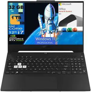 ASUS TUF Dash 15 Gaming Laptop, 15.6" 144Hz FHD Display, Intel Core i7-12650H 10 cores Processor, RTX 3060 6GB GDDR6, 32GB DDR5  1TB PCIe SSD, Backlit KB, Windows 11 Pro,Microsoft Office License