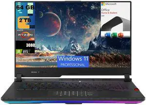 ASUS ROG Strix Scar 15 Gaming Laptop, 15.6" 300Hz FHD Display, AMD Ryzen 9 5900HX 8 cores Processor, RTX 3080 8GB GDDR6, 64GB DDR5  2TB PCIe SSD, Wi-Fi 6, Windows 11 Pro,Microsoft Office License