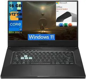 ASUS TUF Dash 15 Ultra Slim Gaming Laptop, 15.6" 144Hz FHD, Intel Core i7-11370H 4 cores, RTX 3050 Ti 4GB GDDR6, 16GB DDR4  512GB PCIe SSD, Wi-Fi 6, Windows 11,Microsoft Office License