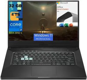 ASUS TUF Dash 15 Ultra Slim Gaming Laptop, 15.6" 144Hz FHD, Intel Core i7-11370H 4 cores, RTX 3050 Ti 4GB GDDR6, 32GB DDR4  4TB PCIe SSD, Wi-Fi 6, Windows 11 Pro,Microsoft Office License