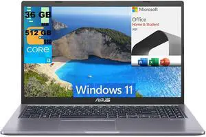 ASUS VivoBook 15 Laptop, 15.6" FHD (1920x1080) Display, Intel i3-1115G4 2 Cores Processor, Intel UHD Graphics, 36GB DDR4  512GB PCIe SSD, Wi-Fi, Windows 11,Microsoft Office License