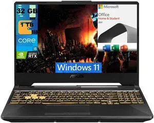 ASUS TUF Gaming F15 Gaming Laptop, 15.6" 144Hz FHD Display, Intel Core i5-11400H 6 cores Processor, RTX 2050 4GB GDDR6, 32GB DDR4  1TB PCIe SSD, Wi-Fi 6, Windows 11,Microsoft Office License