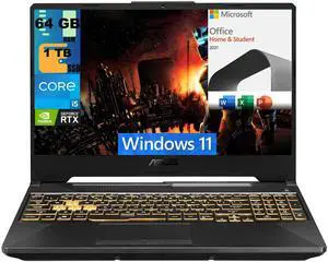 ASUS TUF Gaming F15 Gaming Laptop, 15.6" 144Hz FHD Display, Intel Core i5-11400H 6 cores Processor, RTX 2050 4GB GDDR6, 64GB DDR4  1TB PCIe SSD, Wi-Fi 6, Windows 11,Microsoft Office License
