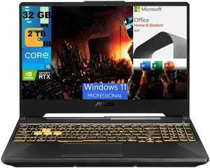 ASUS TUF Gaming F15 Gaming Laptop, 15.6" 144Hz FHD Display, Intel Core i5-11400H 6 cores Processor, RTX 2050 4GB GDDR6, 32GB DDR4  2TB PCIe SSD, Wi-Fi 6, Windows 11 Pro,Microsoft Office License