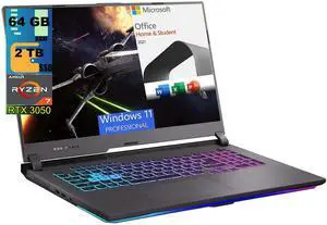 ASUS ROG Strix G17 Gaming Laptop, 17.3" FHD 144Hz Display, AMD Ryzen 7 6800H 8 cores Processor, RTX 3050 4GB GDDR6, 64GB DDR5  2TB PCIe SSD, RGB Keyboard, Windows 11 Pro,Microsoft Office License