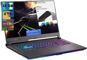ASUS ROG Strix G17 Gaming Laptop, 17.3" FHD 144Hz Display, AMD Ryzen 7 6800H 8 cores Processor, RTX 3050 4GB GDDR6, 32GB DDR5  4TB  PCIe SSD, RGB Keyboard, Windows 11 Pro,Microsoft Office License
