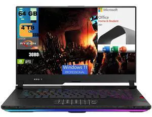 ASUS ROG Strix Scar 15 Gaming Laptop, 15.6" FHD 300Hz, AMD Ryzen 9 5900HX 8 cores Processor, RTX 3080 8GB GDDR6, 64GB DDR4  4TB PCIe SSD, RGB Keyboard, Windows 11 Pro,Microsoft Office License