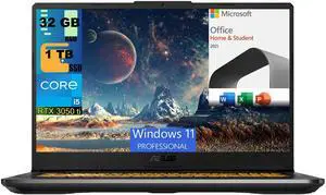 ASUS TUF 17 Gaming Laptop, 17.3" Full HD 144Hz Display, Intel Core i5-11260H 6 Cores Processor, RTX 3050 Ti 4GB GDDR6, 32GB DDR4  1TB PCIe SSD, WiFi 6, Windows 11 Pro,Microsoft Office License