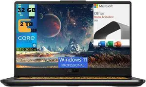 ASUS TUF 17 Gaming Laptop, 17.3" Full HD 144Hz Display, Intel Core i5-11260H 6 Cores Processor, RTX 3050 Ti 4GB GDDR6, 32GB DDR4  2TB PCIe SSD, WiFi 6, Windows 11 Pro,Microsoft Office License