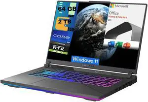 ASUS ROG Strix G16 Gaming Laptop, 16.0" QXGA 240Hz, Intel Core i9-14900HX 24-Cores Processor, RTX 4060 8GB GDDR6, 64GB DDR5  2TB PCIe SSD, Wi-Fi 6E, Windows 11,Microsoft Office License