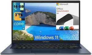 ASUS Vivobook 14 Laptop, 14" FHD (1920 x 1080) Display, Intel Core i5-1235U 6 Cores Processor, Iris Xe Graphics, 16GB DDR4  2TB PCIe SSD, Webcam, Windows 11,Microsoft Office License