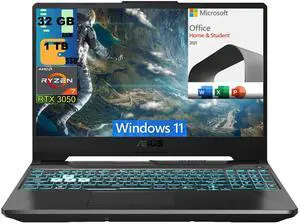 ASUS TUF A15 Gaming Laptop, 15.6" Full HD 144Hz Display, AMD Ryzen 7 7435HS 8 cores Processor, RTX 3050 4GB GDDR6, 32GB DDR5  1TB PCIe SSD, RGB Backlit KB, Windows 11,Microsoft Office License