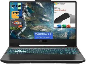 ASUS TUF A15 Gaming Laptop, 15.6" Full HD 144Hz Display, AMD Ryzen 7 7435HS 8 cores Processor, RTX 3050 4GB GDDR6, 32GB DDR5  2TB PCIe SSD, RGB Backlit KB, Windows 11 Pro,Microsoft Office License
