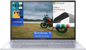 ASUS Vivobook 17X Laptop, 17.3" FHD Display, Intel Core i9-13900H 14 cores Processor, Intel Iris Xe graphics, 16GB DDR4  1TB PCIe SSD, Wi-Fi 6E, Windows 11 Pro,Microsoft Office License