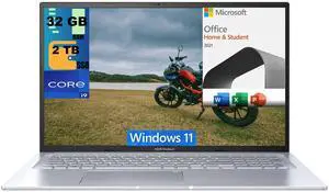 ASUS Vivobook 17X Laptop, 17.3" FHD Display, Intel Core i9-13900H 14 cores Processor, Intel Iris Xe graphics, 32GB DDR4  2TB PCIe SSD, Wi-Fi 6E, Windows 11,Microsoft Office License