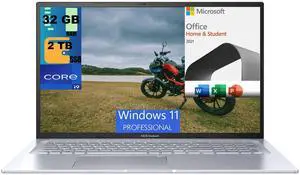ASUS Vivobook 17X Laptop, 17.3" FHD Display, Intel Core i9-13900H 14 cores Processor, Intel Iris Xe graphics, 32GB DDR4  2TB PCIe SSD, Wi-Fi 6E, Windows 11 Pro,Microsoft Office License