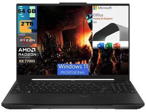 ASUS TUF A16 Gaming Laptop, 16" FHD+ 165Hz, AMD Octa-core Ryzen 7 7735HS Processor, AMD Radeon RX 7700S 8GB Graphic, 64GB DDR5  2TB PCIe SSD, Backlit KB, Windows 11 Pro,Microsoft Office License