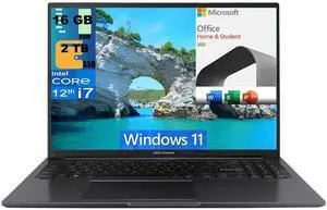 ASUS Vivobook 16 Laptop, 16" WUXGA (1920 X 1200) Display, Intel Core i7-1255U 10 Cores Processor, Intel Iris Xe Graphics, 16GB DDR4  2TB PCIe SSD, Webcam, Wi-Fi, Windows 11,Microsoft Office License