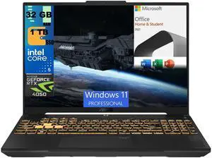 ASUS TUF F16 Gaming Laptop, 16" FHD+ 144Hz, Intel Core 5 210H 8 Cores processor, RTX 4050 Graphics (6GB GDDR6), 32GB DDR5  1TB PCIe SSD, RGB Backlit KB, Windows 11 Pro,Microsoft Office License