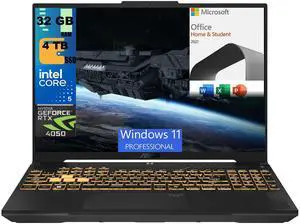 ASUS TUF F16 Gaming Laptop, 16" FHD+ 144Hz, Intel Core 5 210H 8 Cores processor, RTX 4050 Graphics (6GB GDDR6), 32GB DDR5  4TB  PCIe SSD, RGB Backlit KB, Windows 11 Pro,Microsoft Office License