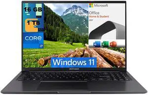 ASUS Vivobook 16 Laptop, 16" WUXGA (1920 x 1200) Display, Intel Core i7-1355U 10 Cores Processor, Intel Iris Xe Graphics, 16GB DDR4  1TB PCIe SSD, Wi-Fi, Windows 11,Microsoft Office License