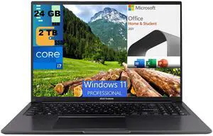 ASUS Vivobook 16 Laptop, 16" WUXGA (1920 x 1200) Display, Intel Core i7-1355U 10 Cores Processor, Intel Iris Xe Graphics, 24GB DDR4  2TB PCIe SSD, Wi-Fi, Windows 11 Pro,Microsoft Office License