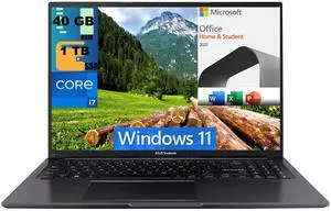 ASUS Vivobook 16 Laptop, 16" WUXGA (1920 x 1200) Display, Intel Core i7-1355U 10 Cores Processor, Intel Iris Xe Graphics, 40GB DDR4  1TB PCIe SSD, Wi-Fi, Windows 11,Microsoft Office License