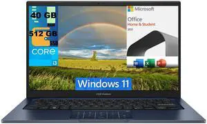 ASUS Vivobook 14 Laptop, 14" FHD Display, Intel Core i3-1315U 6 cores Processor, Intel UHD Graphics, 40GB DDR4  512GB PCIe SSD, Wi-Fi, Bluetooth, Windows 11,Microsoft Office License