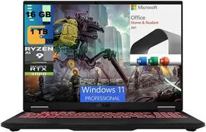 ASUS TUF A16 Gaming, 16" 165Hz Display, AMD Ryzen AI 9 HX 370 12 Cores Processor, RTX 4060 8GB GDDR6 Graphics, 16GB  DDR4  1TB PCIe SSD, Wi-Fi 6E, Windows 11 Pro,Microsoft Office License